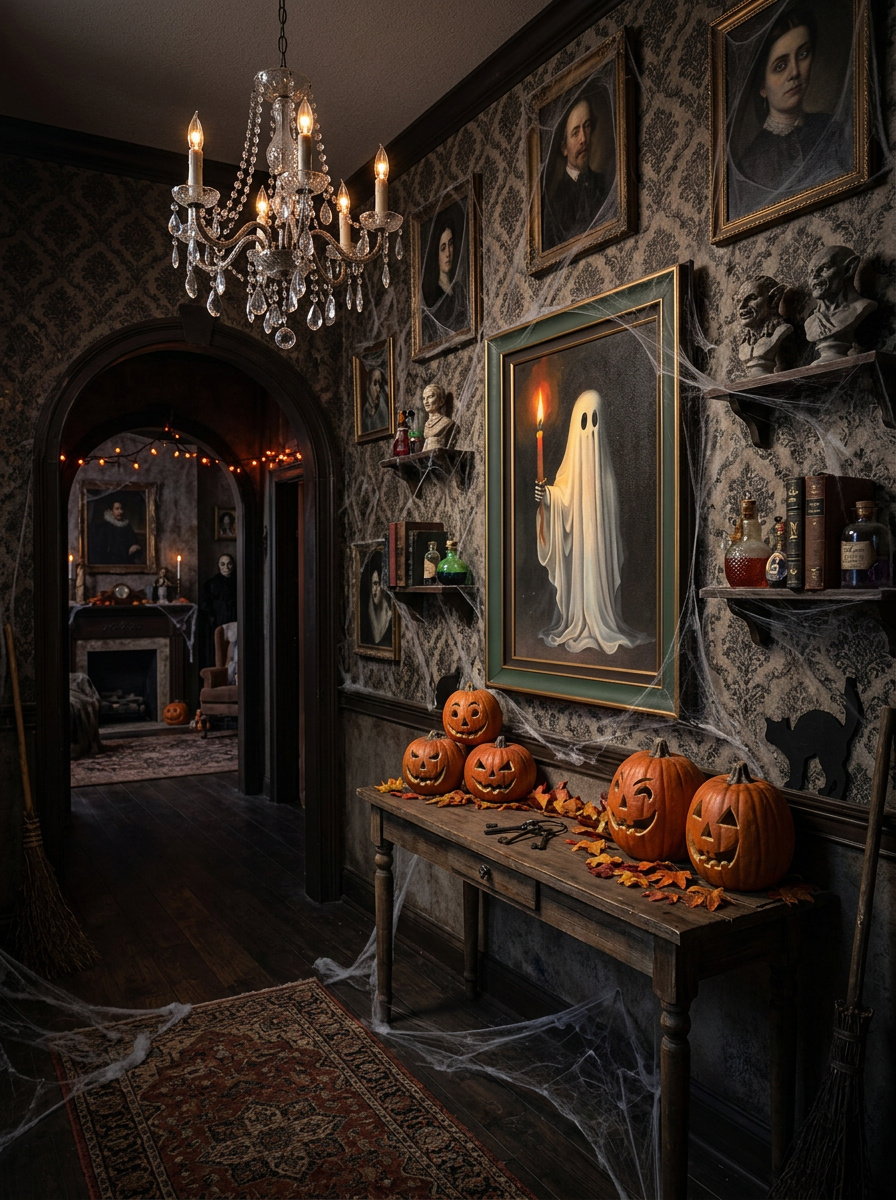 Partyline Deco Kader Spook met Verlichte Kaars 25 x 35 cm – Luxe Halloween Decoratie