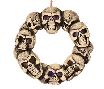 Partyline Skull wreath with light 38 cm | Halloween decoration