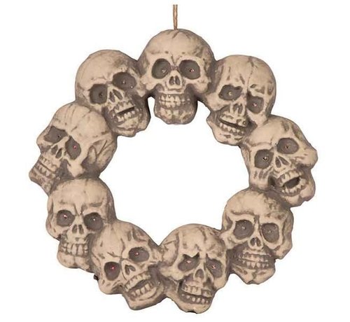 Partyline Skull wreath with light 48 cm | Halloween decoration