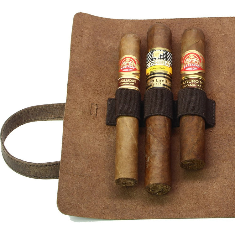 Adorini Cigar Roll Zigarrenetui Echtleder Braun für 6 Zigarren