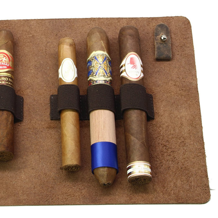 Adorini Cigar Roll Zigarrenetui Echtleder Braun für 6 Zigarren