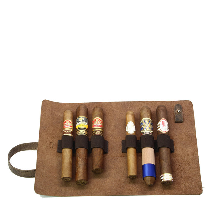 Adorini Cigar Roll Zigarrenetui Echtleder Braun für 6 Zigarren
