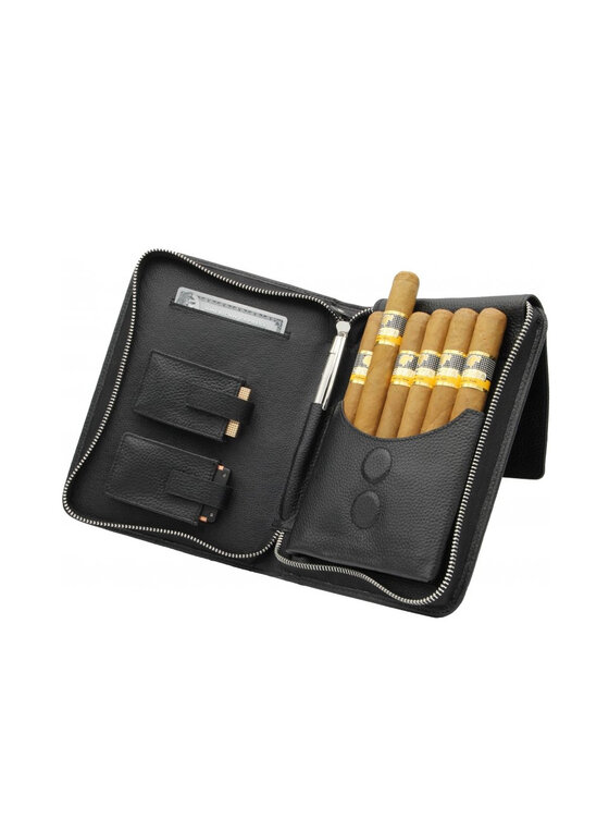 adorini pocket leather cigar case 2 cigars black, black yarn