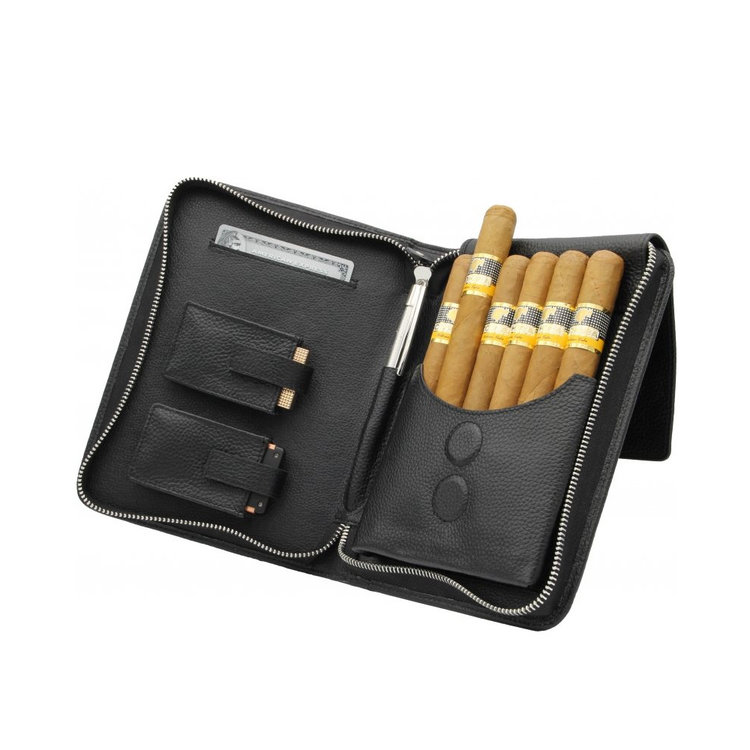 Adorini Zigarrentasche Leder Schwarz für 5–7 Zigarren mit Zusatzfächern