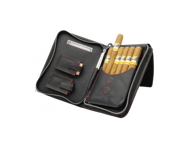 Adorini Zigarrentasche Leder Schwarz/Rot für 5–7 Zigarren