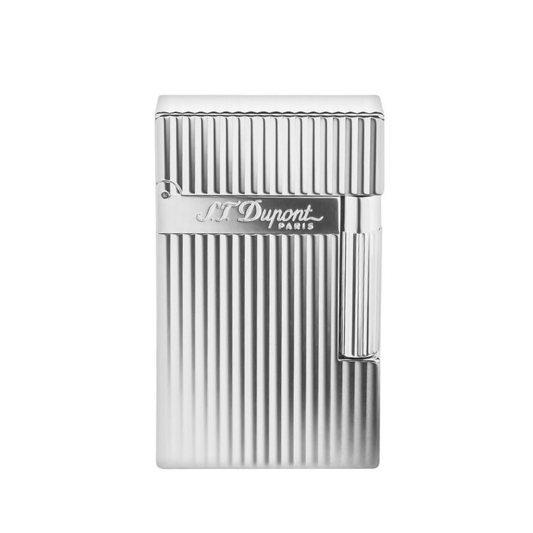 S.T. Dupont  Ligne 2 16817 Feuerzeug breite Flamme längsgestreift Silber