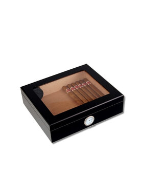 Angelo Humidor Schwarz Rautenmuster mit Glasdeckel für 25 Zigarren