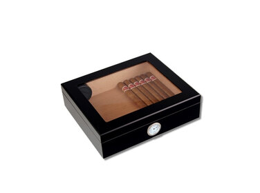 Angelo Humidor Rautenmuster Schwarz mit Glasdeckel für 25 Zigarren
