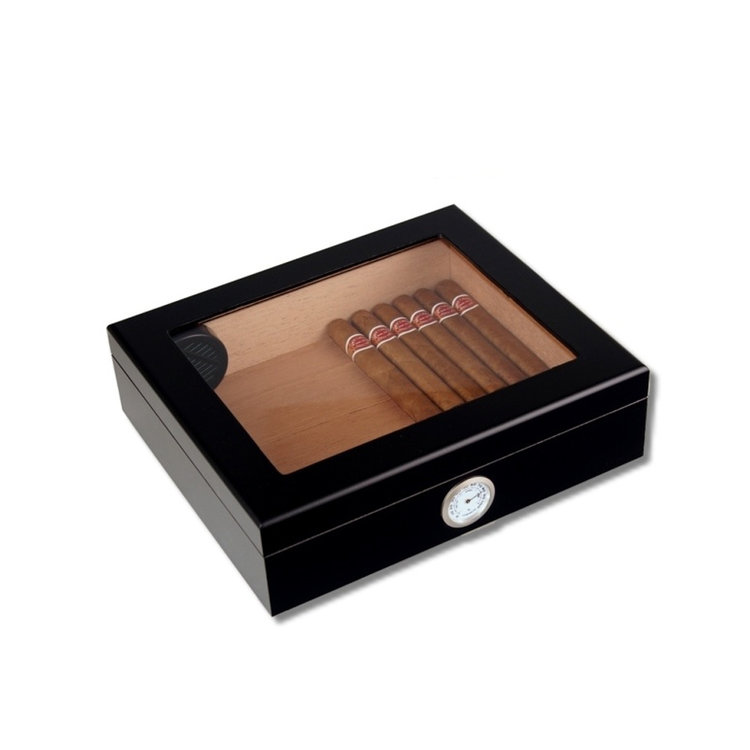 Angelo Humidor Schwarz Rautenmuster mit Glasdeckel für 25 Zigarren