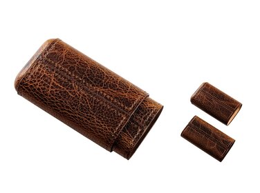 Angelo Zigarrenetui 3er cognacfarben Leder antik, innen Zedernholz