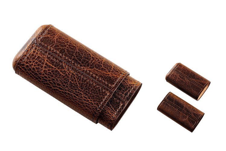 Angelo  Zigarrenetui 3er cognacfarben Leder antik, innen Zedernholz