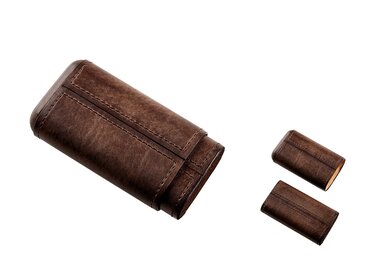Angelo Zigarrenetui 3er dunkelbraun Leder, innen Zedernholz