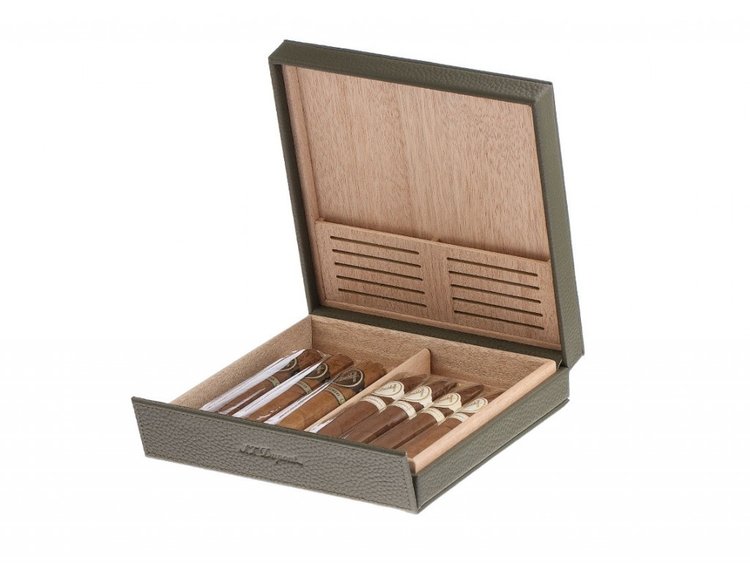 S.T. Dupont  Zigarren Travel Humidor Leder Kaki Ref.001356 Box&Pap. Full Set Neu