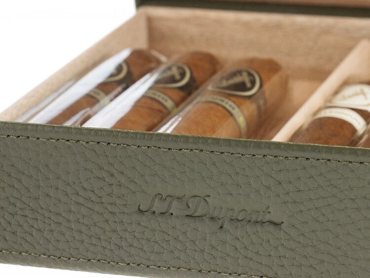 S.T. Dupont Reise-Humidor Leder Kaki 001356 — für 8 Zigarren