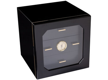 Adorini Humidor Cube Deluxe Schwarz rundum verglast für 100 Zigarren