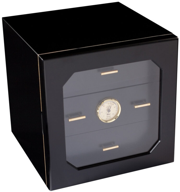 Adorini Humidor Cube Deluxe Schwarz rundum verglast für 100 Zigarren