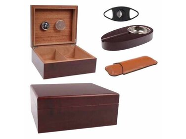Angelo Humidor Set Rotbraun 26x22x11cm