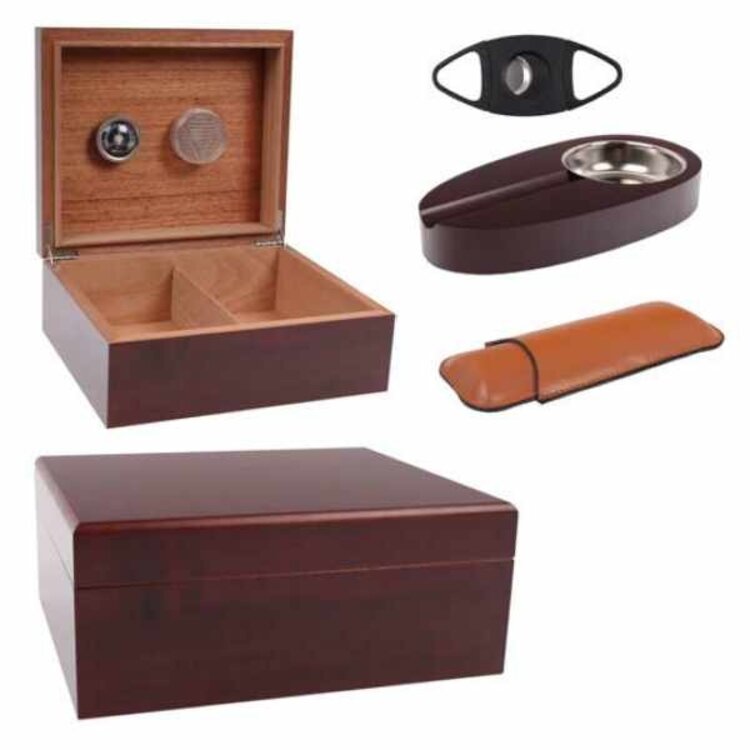 Angelo Humidor Set Rotbraun 26x22x11cm