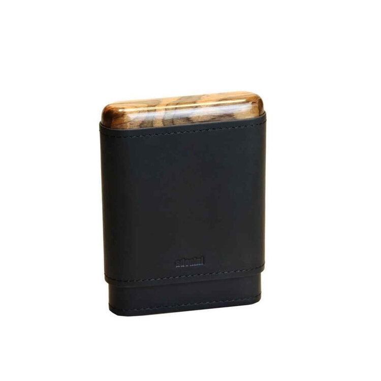 Adorini Zigarrenetui Echtleder Schwarz mit Holz für 3–5 Zigarren