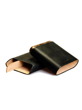 Adorini Zigarrenetui Echtleder Schwarz mit Holz für 3–5 Zigarren