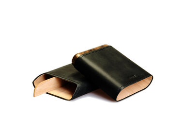 Adorini Zigarrenetui Echtleder Schwarz mit Holz für 3–5 Zigarren