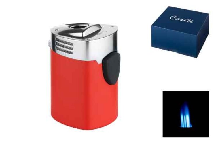 Caseti  Feuerzeug Tischfeuerzeug 3xJet rot matt/chrom