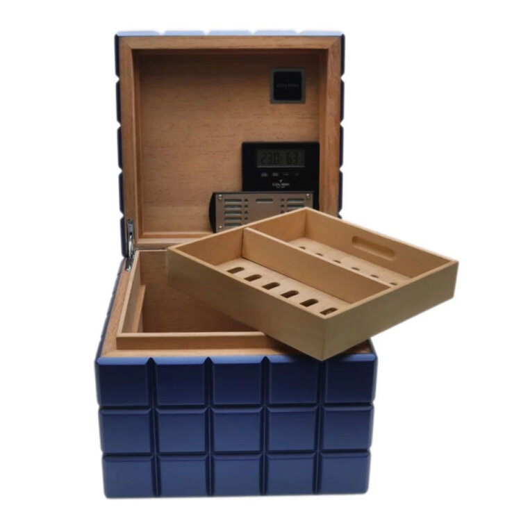 Colibri Heritage Cube Humidor Blau für 40–50 Zigarren
