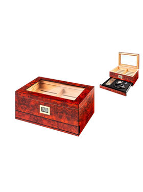 Angelo Humidor-Set Wurzelholz Rotbraun mit Glasdeckel für 50 Zigarren