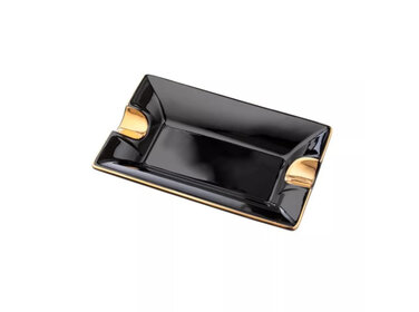 Angelo Aschenbecher Porzellan Schwarz/Gold für 2 Zigarren