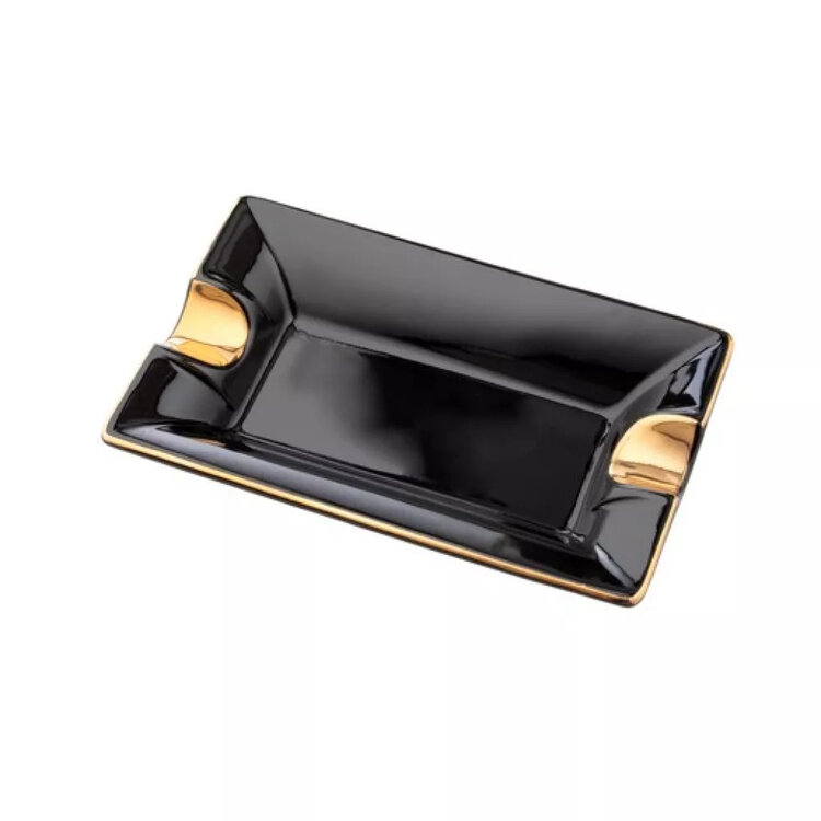 Angelo Zigarrenaschenbecher - Porzellan, Schwarz/Gold für 2 Zigarren