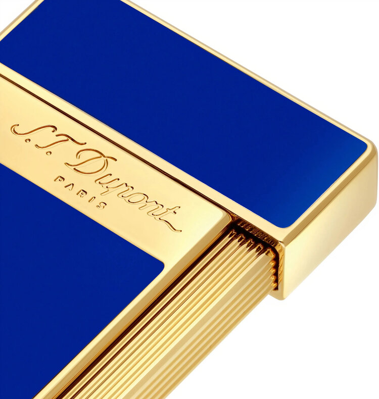 S.T. Dupont  Biggy Feuerzeug Naturlack Blau Gold 025005