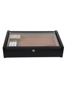 Adorini Humidor Vega Deluxe Schwarz mit Glasdeckel und Schloss