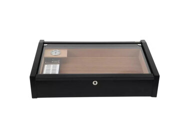 Adorini Humidor Vega Deluxe Schwarz mit Glasdeckel für 78–100 Zigarren