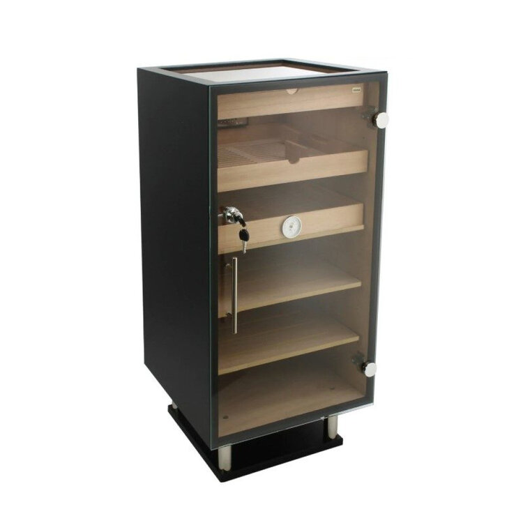 Adorini Humidorschrank Prato Deluxe Schwarz mit Glas-Oberseite