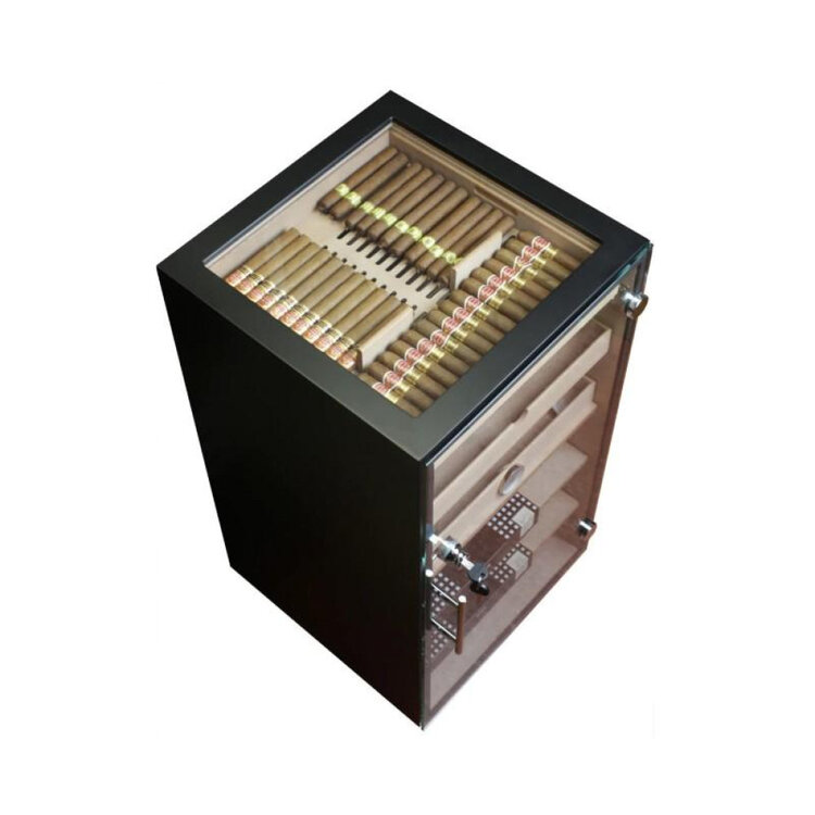 Adorini Humidorschrank Prato Deluxe Schwarz mit Glas-Oberseite