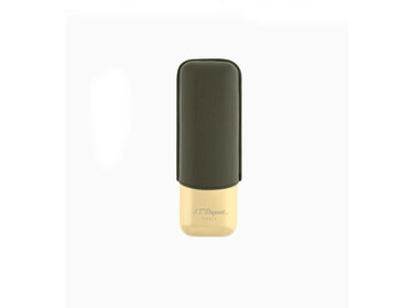 S.T. Dupont Khaki Genarbt & Gold Doppelzigarrenetui für 2 Zigarren