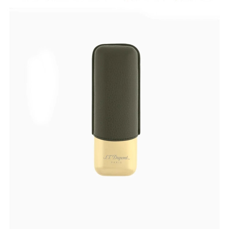 S.T. Dupont Khaki Genarbt & Gold Doppelzigarrenetui für 2 Zigarren