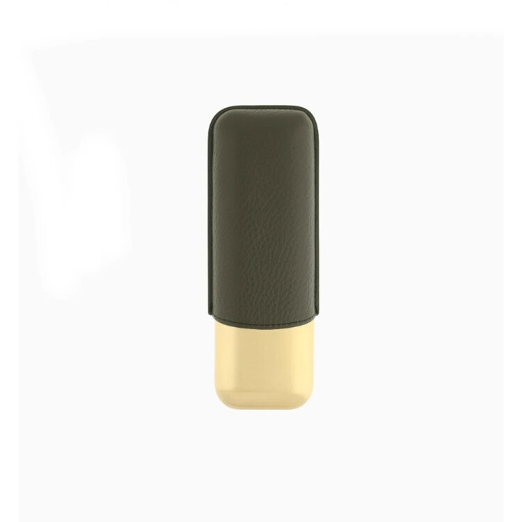 S.T. Dupont Khaki Genarbt & Gold Doppelzigarrenetui für 2 Zigarren
