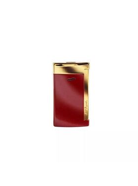 S.T. Dupont Slim 7 Lotus Red Feuerzeug mit starker stechender Flamme, Rot und Gold