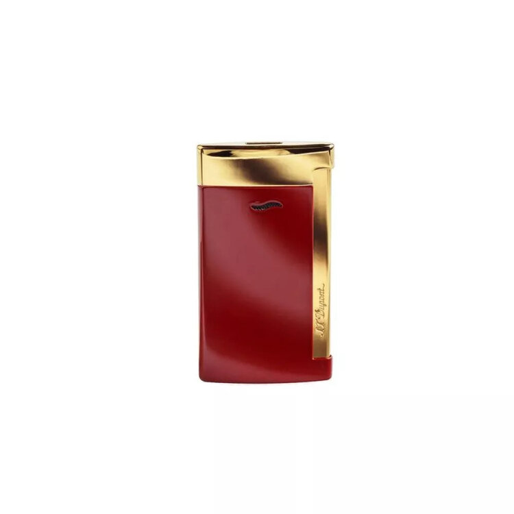 S.T. Dupont  Slim 7 Lotus Red Feuerzeug mit starker stechender Flamme, Rot und Gold