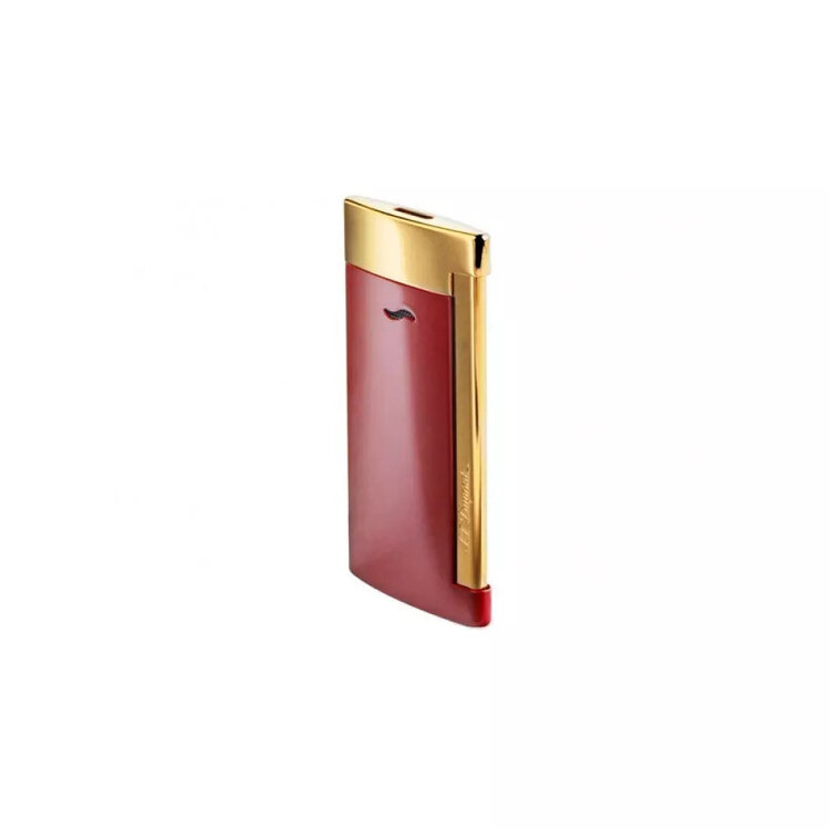 S.T. Dupont  Slim 7 Lotus Red Feuerzeug mit starker stechender Flamme, Rot und Gold