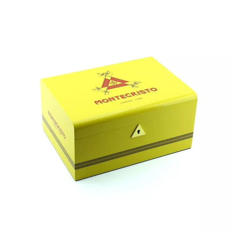Montecristo Humidor aus lackiertem gelbem spanischem Zedernholz für ca. 70 Zigarren