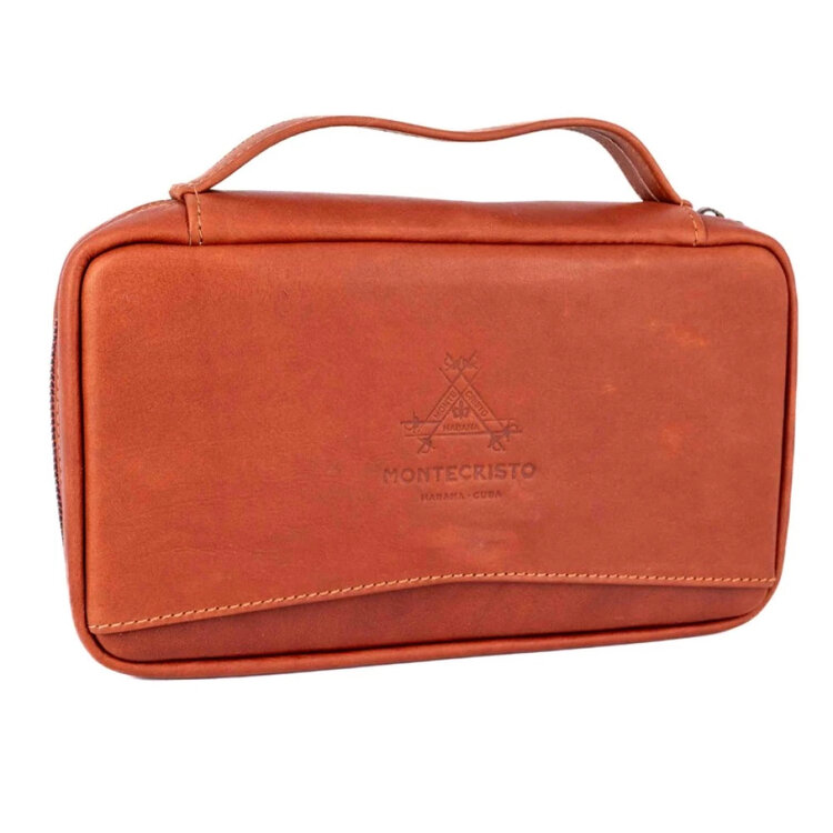 Montecristo  Zigarrenhalter aus Leder für 4 Zigarren mit Staufächern für weiteres Zigarrenzubehör