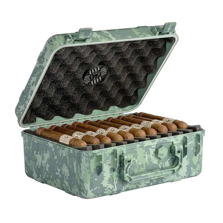 Travel Humidor Green Camouflage Kunststoff Zigarrenaufbewahrung mit Luftbefeuchter