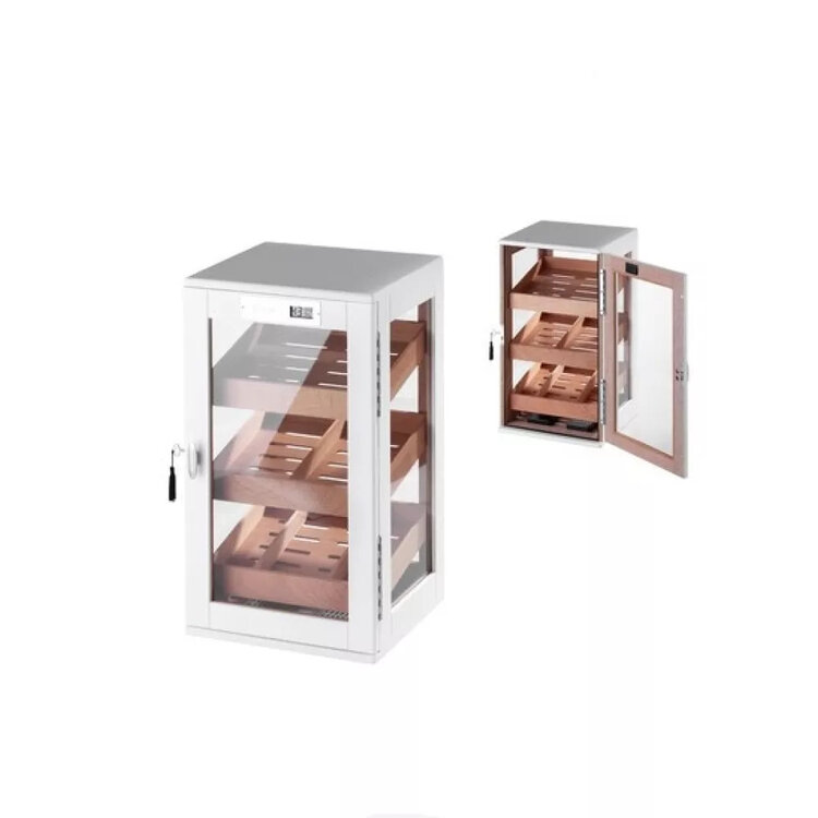 Angelo  Zigarrenschrank aus mattweißem Glas für 90-110 Zigarren