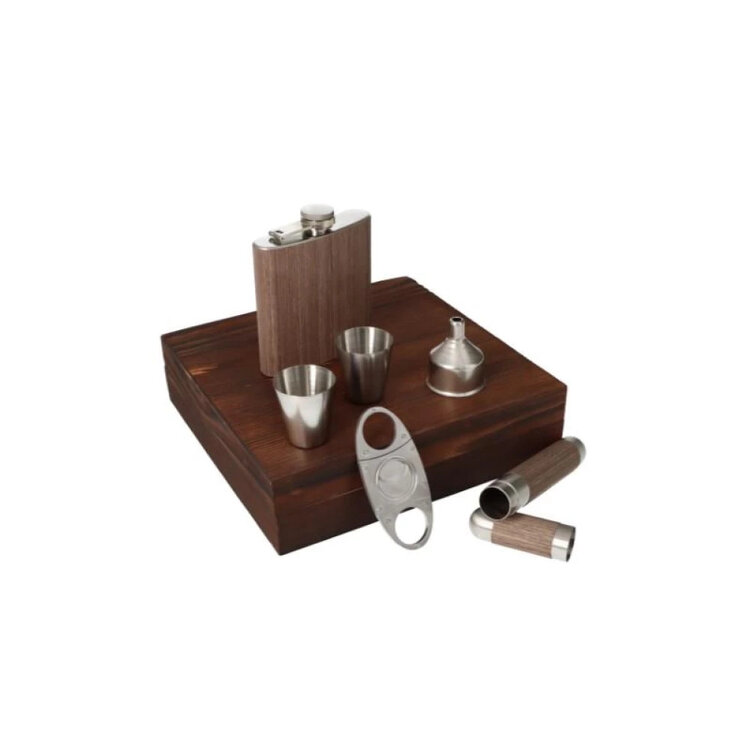 Angelo  Exklusives Trinkflaschen-Set in hölzerner Geschenkbox