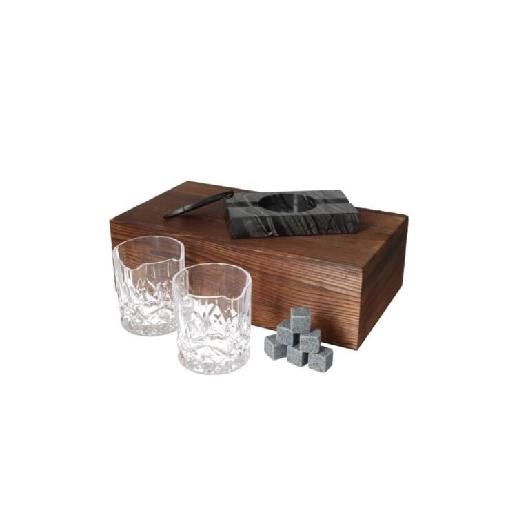 Angelo  Exklusives Whiskeyglas-Set in hölzerner Geschenkbox