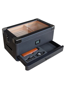 Klaro Military Humidor Black Edition mit Glasdeckel für 50–100 Zigarren
