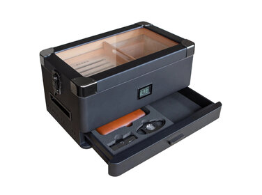 Klaro Humidor Military Black Edition Glasdeckel für 50–100 Zigarren