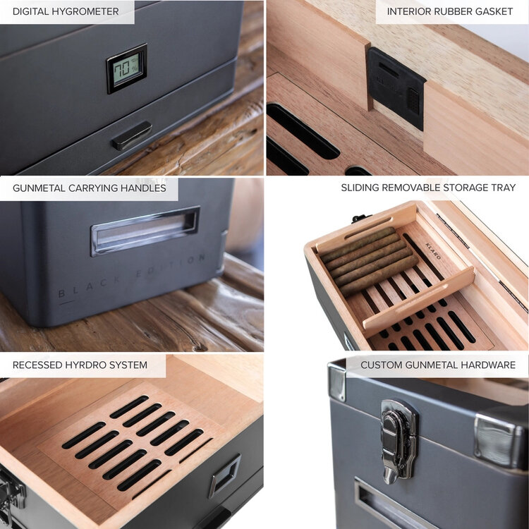 Klaro Military Humidor Black Edition mit Glasdeckel für 50–100 Zigarren